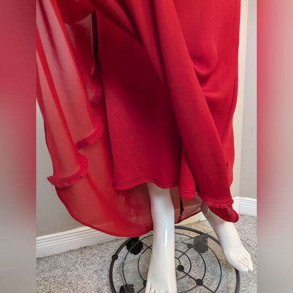 Vintage 90s Red Bias Cut Slip Dress by Jump Satin Sheer Overlay Spaghetti Strap - Picture 6 of 11